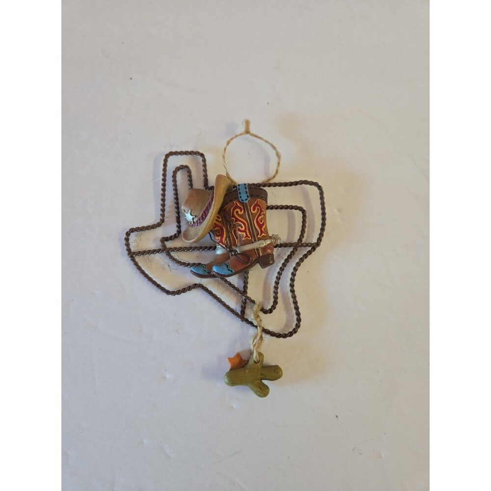 Twisted Metal Texas Shaped Ornament Cowboy Boots Hat Cactus Dangle Resin Decor